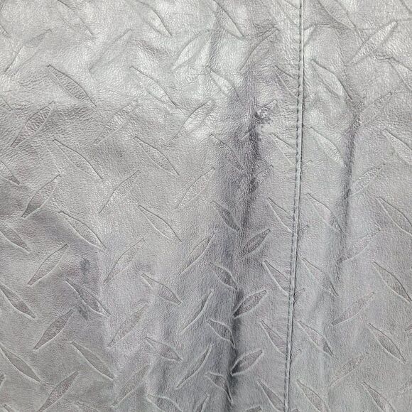 Vtg 80's Leather Trench Coat Rare Rocker Punk Tire Track Embossed Black Sz S - Picture 14 of 16